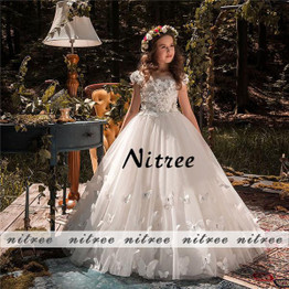 Butterfly New Kids Pageant Evening Gowns 2018 Lace Ball Gown Flower Girl Dresses For Weddings First Communion Dresses For Girls