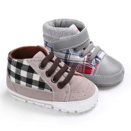 Baby Boys Plaid Lace-up Stylish Sneakers Baby Boy Shoes Wholesale
