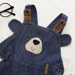 Boys Cartoon Bear Pocket Denim Jumpsuit Baby Boy Overalls Boutique Baby Clothes Wholesale
