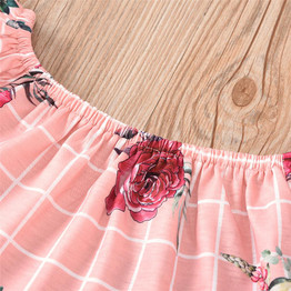 Baby Girls Plaid Floral Printed Short Sleeve Top & Shorts & Socks Baby Boutique Wholesale