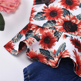 Baby Girls Sunflower Printed Sling Top & Shorts & Headband Cheap Baby Clothes In Bulk