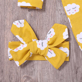 Baby Girls Long Sleeve Cloud Printed Rompers & Headband