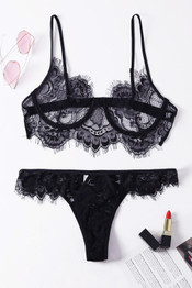 Eyelash Lace Lingerie Bralettes Set