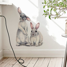 Two cute rabbits Wall sticker Children's kids room home decoration removable wallpaper living room bedroom mural bunny stickers