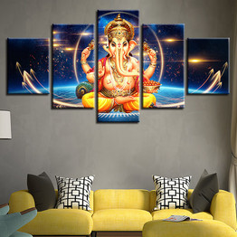 Wall Art HD Prints Canvas Pictures 5 Pieces Hindu Ganesha Painting Elephant Head God Poster Modular