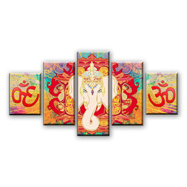 Canvas HD Prints Poster Wall Art 5 Pieces Hindu God Elephant Ganesha Paintings OM Abstract Pictures