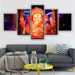 HD Printing Poster Art On Canvas 5 Pieces Hindu God Ganesha Elephant Painting Modular Decoration Wall Pictures
