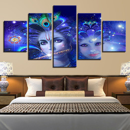 5 Pieces Beautiful Hindu God And Krishna HD Canvas Paintings Living Room Home Decor Modular Pictures Wall