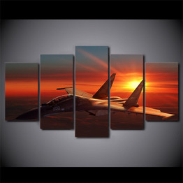 HD Printed Wall Art Canvas Pictures Airplane Poster 5 Pieces Aircraft Sunset Paintings Home Decor