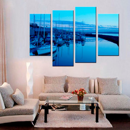 Home Decor Canvas Printed Picture Wall Art Modular 4 Pieces Sea Boat Painting Beach Seascape Poster HD