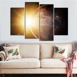 4 Pieces Wall Art Canvas Sunlight Painting Planet Earth Poster Space Picture HD Canvas Print Custom
