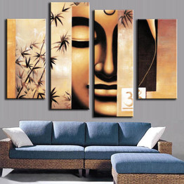 4 Pieces Oil Painting On Canvas Printed Buddha Wall Art Picture Living Room Home Decoration