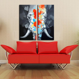 Colorful Elephant Animal Oil Painting 100% Hand Painted 2 Panel Canvas Wall Art Modern Oil Painting Canvas Painting