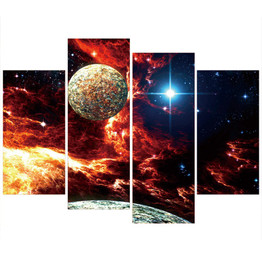 Canvas Painting 4 Panels Art Space Planets Stars Poster Home Decor Wall Pictures Living Room