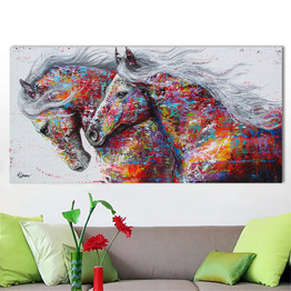 Modern Wall Art Picture Canvas Painting Abstract Two Running Horse Animal Posters Prints Living Room Home Decor