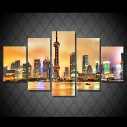 HD 5 Piece Canvas Printed Modern City Shanghai Wall Art Painting Room