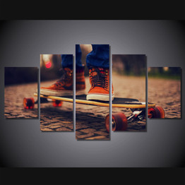 HD 5 Piece Canvas Printed Skateboard Painting Canvas Print Room Decor Wall Art Poster