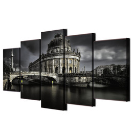 HD 5 Piece Canvas Printed Castle Lake Painting Canvas Print Room Decor Wall Art Poster