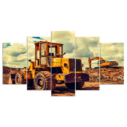 5 Panel Painting Canvas Bulldozer Wall Art Picture Canvas Print Painting