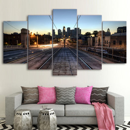 HD Printed 5 Piece Canvas Art Railway Dusk Painting Wall Pictures Living Room Modern