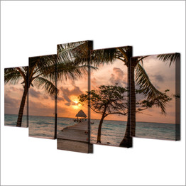 5 Pieces Canvas Paintings Printed Beach Palm Pier Sky Wall Art Print Canvas Art Paintings Home Decor