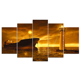 5 Pieces Wall Art Picture Gift Ship And Lighth Home Decoration Canvas Print Painting Room Printed