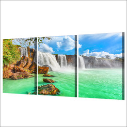 HD Printed 3 Piece Waterfall Landscape Green Lake Wall Art Canvas Painting Wall Pictures Living Room