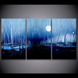 3 Piece Canvas Art Sailboats Moon Night Wall Art Painting Posters And Prints Wall Pictures
