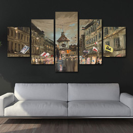 5 Piece City View Flags Painting Large Canvas Wall Art Modern Decor Printed Painting Canvas Pictures