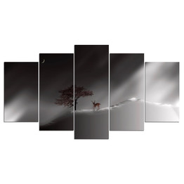 5 Panel Wall Art On Canvas Deer In The Moon Modular Large Wall Art Print