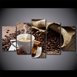 5 Pieces Canvas Painting Arabica Coffee Beans Drink HD Wall Art Canvas Prints Home Decoration