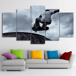 5 Piece Canvas Art HD Printed Vintage Skateboard Painting Black Classical Wall Pictures Living Room