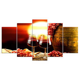 5 Panel Canvas Art Print Wall Art Wine Purple Drink Paintings Living Room Vintage Wall Poster