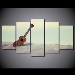HD Printed 5 Piece Canvas Art Guitar Painting Vintage Beach Modular Wall Pictures Living Room