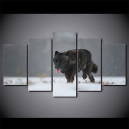 HD Printed 5 Piece Canvas Art Black Wolf Painting Wooden Modular Wall Pictures Living Room
