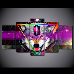 HD Printed 5 Piece Canvas Art Abstract Stars Wolf Painting Modular Wall Pictures Living Room