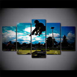 HD Printed 5 Piece Canvas Art Cool Skateboard Green Land Painting Wall Pictures Living Room