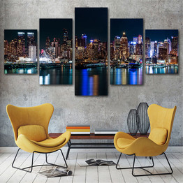 5 Piece Canvas Painting Night View City Space Pictures Art Wall Home Decoration Living Room HD