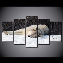 5 Piece Canvas Art HD Printed Snow Wolf Painting Modular Wall Pictures Living Room Home