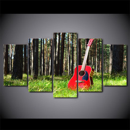 HD Printed 5 Piece Canvas Art Guitar Painting Modular Forest Wall Pictures Living Room Decor