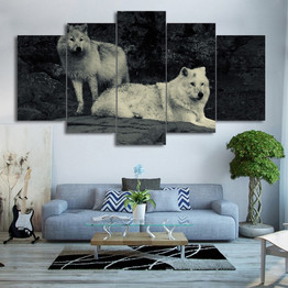 HD Printed 5 Piece Canvas Art White Wolf Painting Modular Wall Pictures Living Room Modern