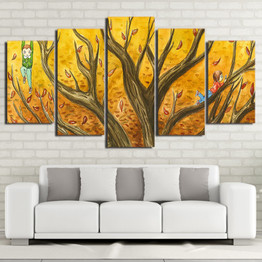 HD Print 5 piece Canvas Art Tree Golden Autumn Leaf Wall Picture Living Room Poster