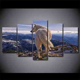 HD Printed 5 Pieces Canvas Paintings Wild White Wolf Nature Mountain Wall Pictures Living Room