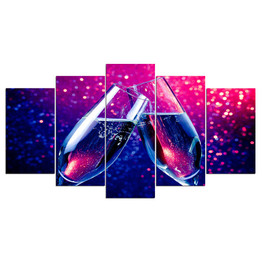 5 Panel Canvas Print Wall Art Wine Drink Paintings Living Room Purple Beer Wall Decor