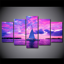 HD Printed 5 Piece Canvas Art Boats on Pink Ocean Painting Wall Pictures Living Room