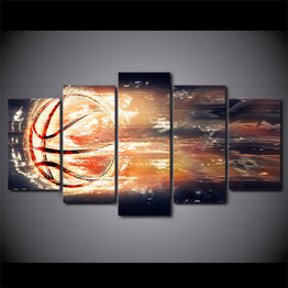 Wall Art Canvas Painting 5 Piece HD Print Fire Basketball Posters And Prints Exciting Sport Canvas Art