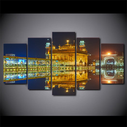 5 Piece HD Print Amritsar Night View Sikh Temple Canvas Painting Wall Art Posters Prints Modular