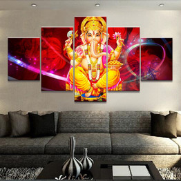 Pictures 5 Panels Ganesha Lord India Lord God Poster Wall Art Modular Paintings Wall Pictures Living Room