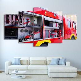 HD Printed 5 Piece Canvas Art Fire Truck Painting Fire Tools Wall Pictures Decoration Modular