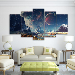 5 Piece Canvas Art Space Planet Snow Lake Galaxy Painting Modular Decor Wall Art Pictures